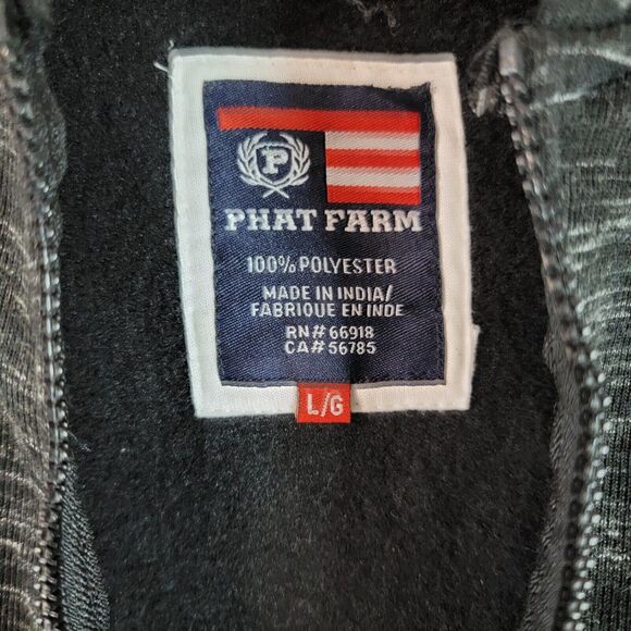 Phat Farm Mens Hoodie Large Full-Zip Black Grey Heavyweight Pockets Pre Owned - Picture 2 of 14